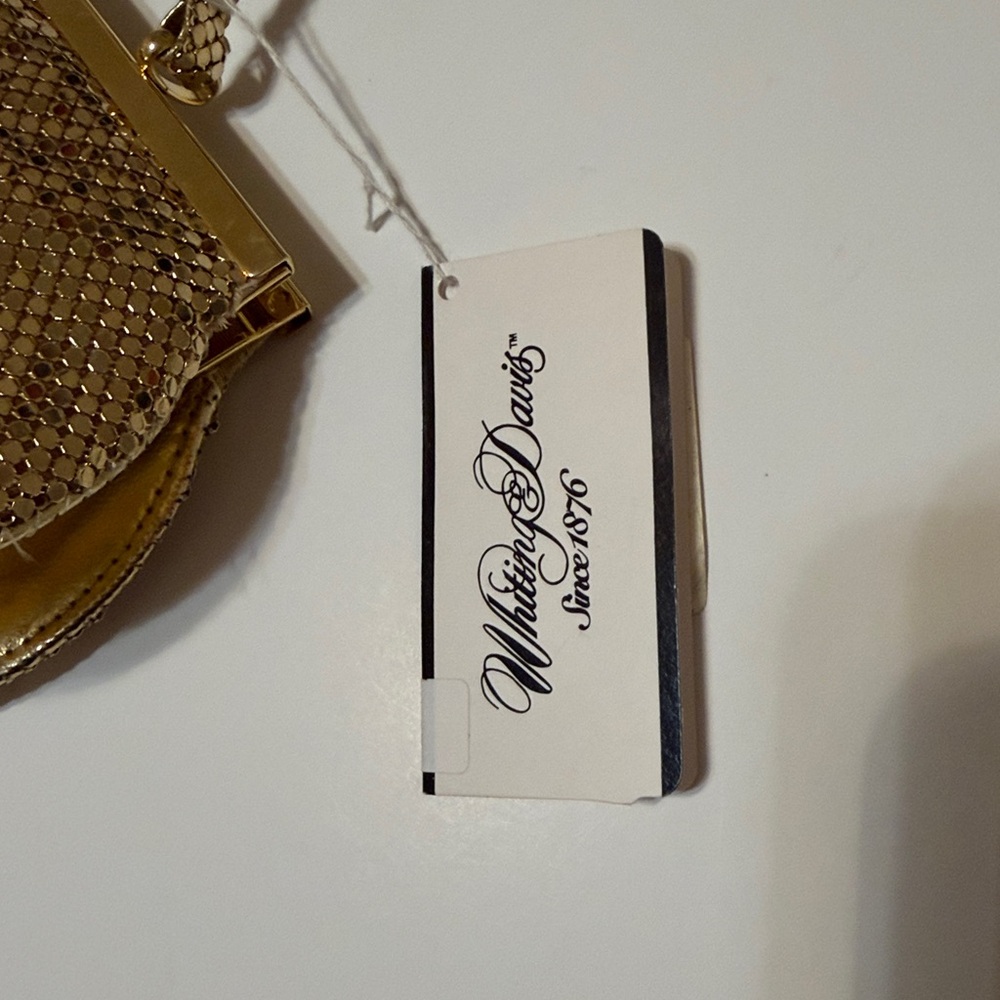 Whiting & Davis vintage gold metalic mesh baguette bag, NWT (deadstock) - Picture 10 of 17